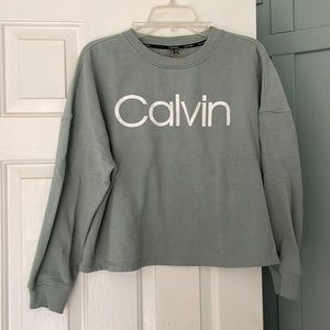 Calvin Klein Aqua Cropped Crewneck Sweatshirt
